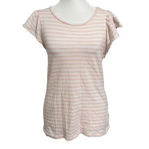Banana Republic Top -- Pale Pink & White Striped, Ruffle Sleeve -- Size Small